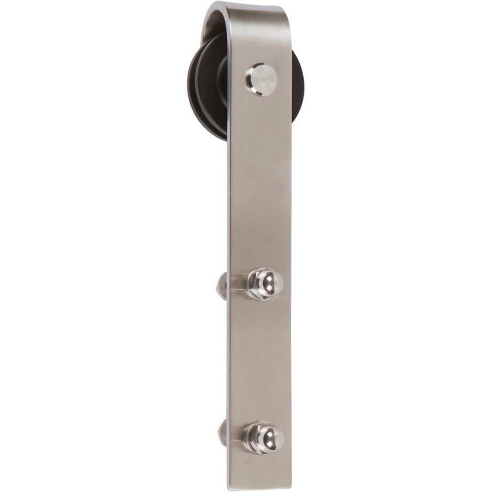 Brushed Steel Single Barn Door Hardware Kit with Quiet Wheels