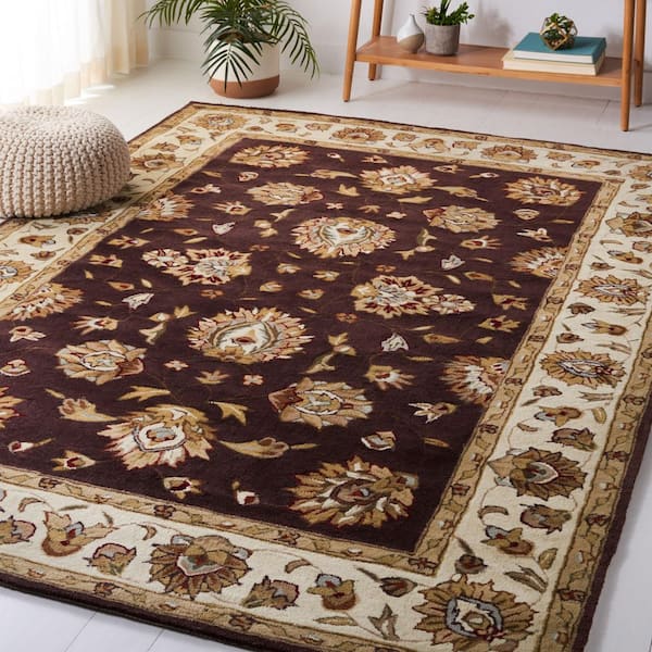 Total Performance 2 ft. x 3 ft. Brown/Ivory Floral Border Area Rug