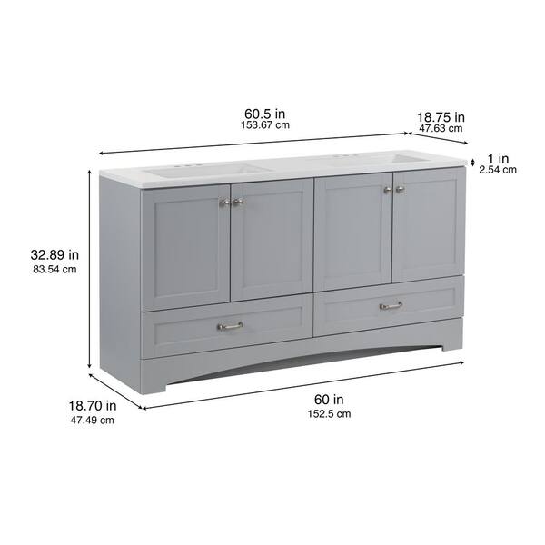 Diamond NOW Cassidy 60-in Pearl Gray Double Sink Bathroom Vanity with White Cultured Marble Top