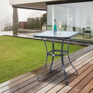 34 in. Black Outdoor Glass Top Bistro Table