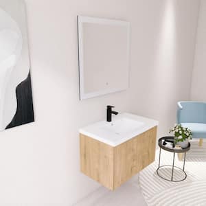 30 in. W x 18 in. D x 19 in. H Float Mounting Bathroom Vanity in Imitative Oak Brown with Glossy White Resin Basin Top