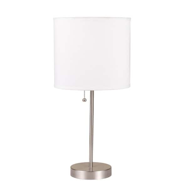 HomeRoots 19.5 in. Silver Standard Light Bulb Candlestick Bedside Table Lamp