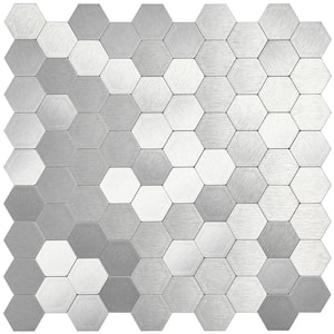 Bismuth Small Silver Aluminum Hexagons 11.5 in. x 11.3 in. Metal Peel and Stick Tile (7.22 sq. ft./8-Pack)