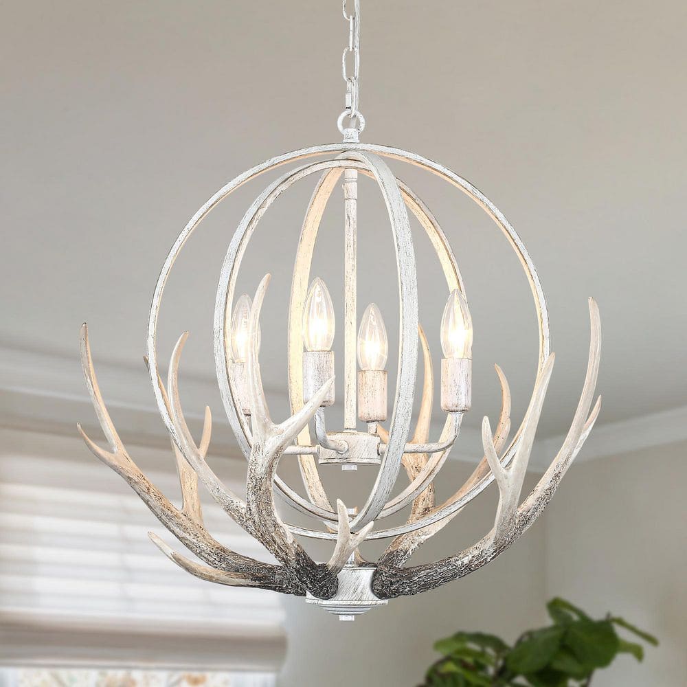 4-Light Gray Modern Candle Chandelier Farmhouse Globe Chandelier with Tree Branch Accents price history on PriceWatchPro