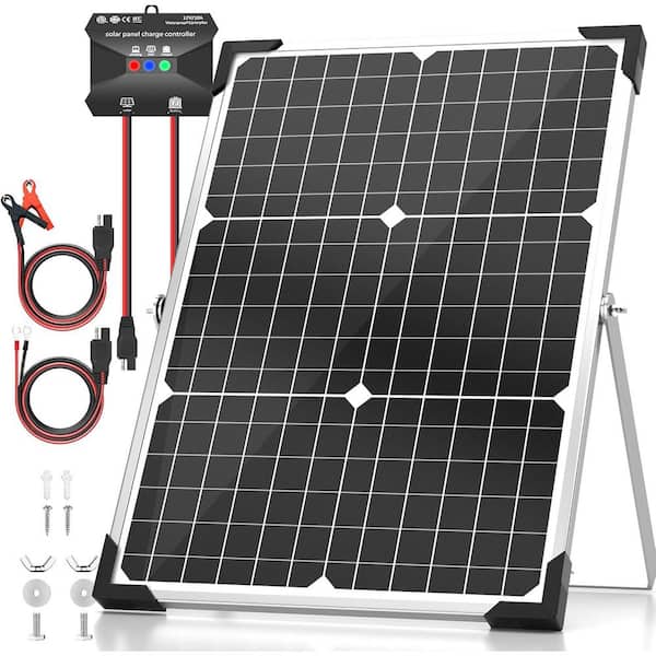 30-Watt Monocrystalline Solar Panel Kit with Waterproof Charge Controller and Adjustable Mounting Bracket