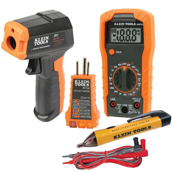Klein Tools Multimeter, Infrared Thermometer, Non-Contact Voltage Tester, and Outlet Tester Tool Set