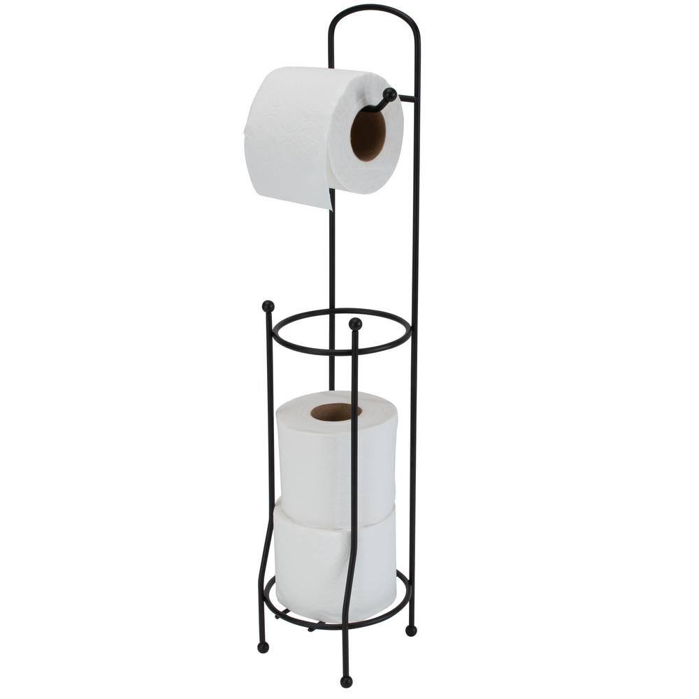 Matte Black Freestanding Toilet Paper Holder with Dispenser