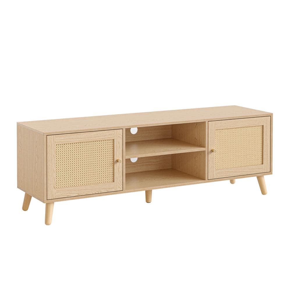 LUE BONA Camylle Natural Solid Wood Boho TV Stand for 65 in. TV ...