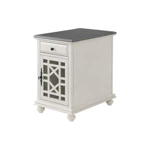 Elegant 16 in. White with Grey Top Chairside End Table with Power