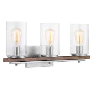 Boswell Quarter 3-Light Galvanized Vanity Light with Painted Chestnut Wood Accents