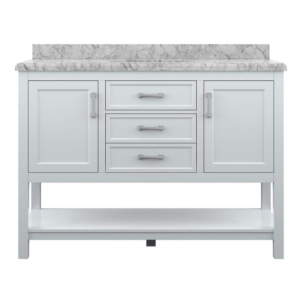 Home Decorators Collection Everett 49 in. W x 22 in. D Vanity Cabinet in White with Carrara Marble Vanity Top in White with White Basin