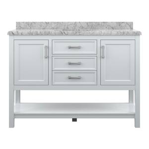 Everett 49 in. W x 22 in. D Vanity Cabinet in White with Carrara Marble Vanity Top in White with White Basin