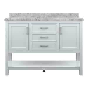Everett 49 in. W x 22 in. D x 36 in. H Single Sink Freestanding Bath Vanity in White with Carrara Marble Top