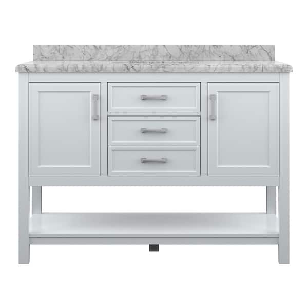 Everett 49 in. Single Sink White Bath Vanity with White Carrara Marble Top (Assembled)