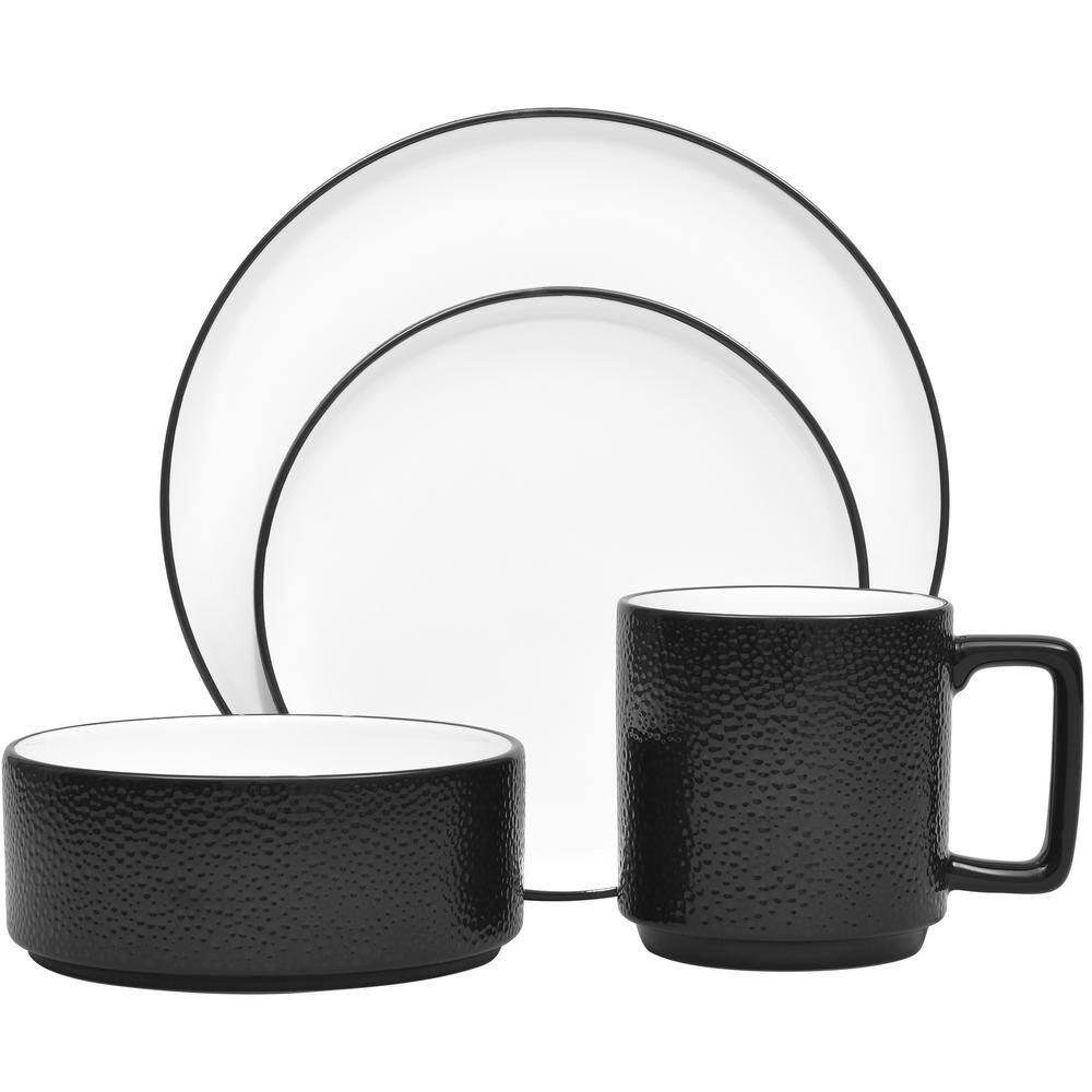 Noritake Colortex Stone Black Porcelain 4Piece Place Setting (Service