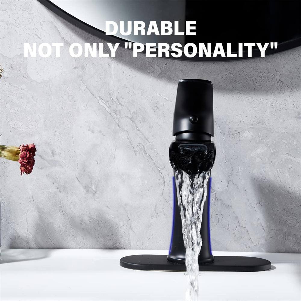 Matte Black Brass Waterfall Bathroom Faucet with Pop-Up Drain