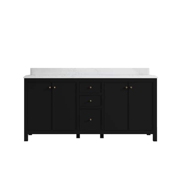 Willow Collections Chicago 72 in. W x 22 in. D x 36 in. H Double Sink Bath Vanity in Black with 1.5 in. Empira White Quartz Top