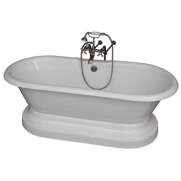 Barclay Products 5.6 ft. Cast Iron Double Roll Top Tub in White with Brushed Nickel Accessories