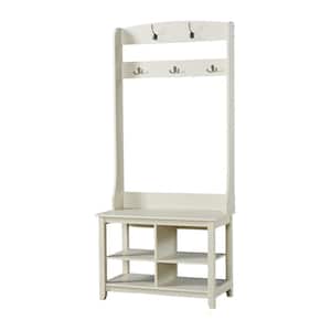 Salisbury 31.5 in. Antique White Hall Tree and Shoe Bench