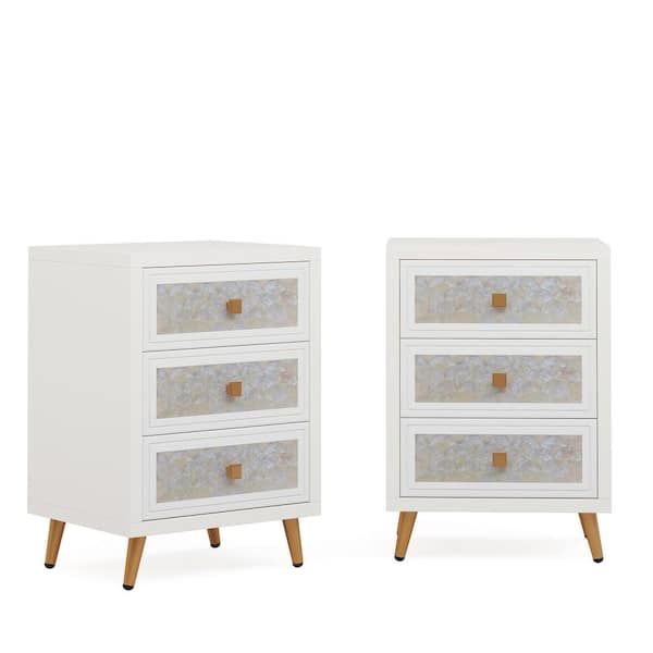 BYBLIGHT Fenley 19.68 in. W White 3-Drawer Nightstand Set of 2, Modern Bedside Table End Side Table for Bedroom