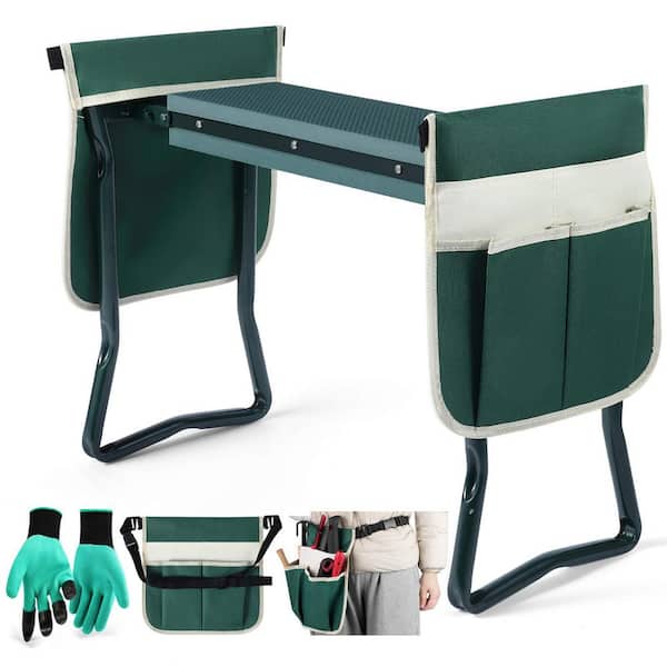 Unbranded Garden Kneeler and Seat Folding Garden Stool, Gardening Bench Supplies, Heavy Duty Kneeler with 2 Ex-Large Pouches