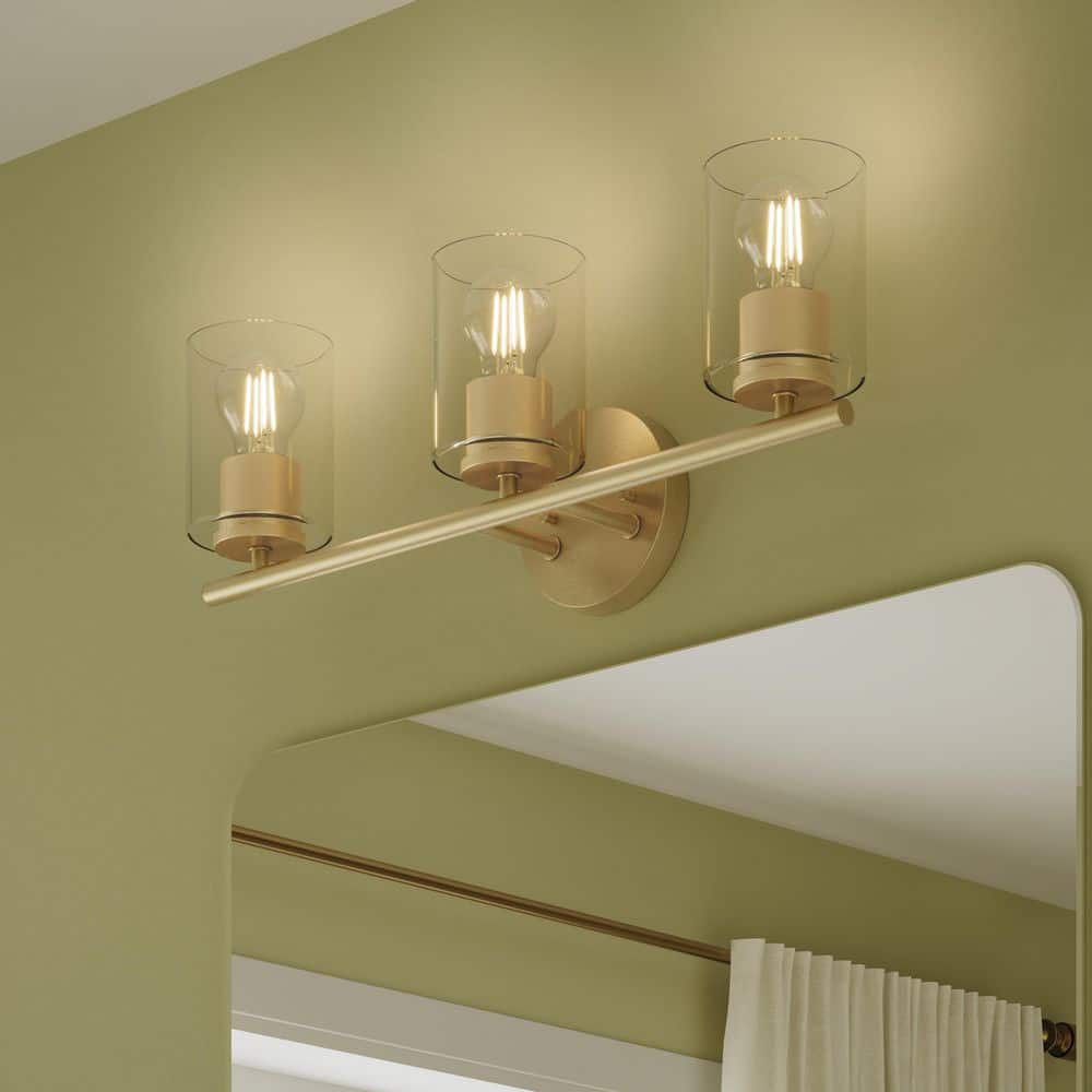 Replay 22 in. 3-Light Brushed Gold Vanity Light with Clear Glass Shades price history on PriceWatchPro