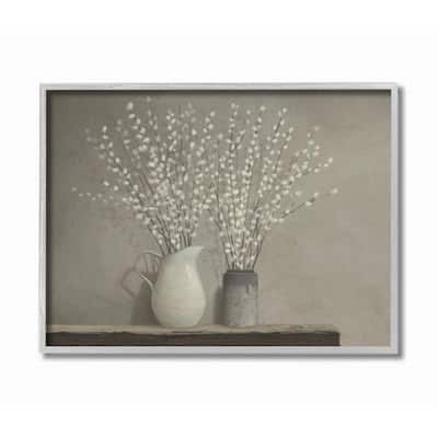 11 in. x 14 in. "Beautiful Willow Flower Neutral Grey Painting" by Ziwei Li Framed Wall Art