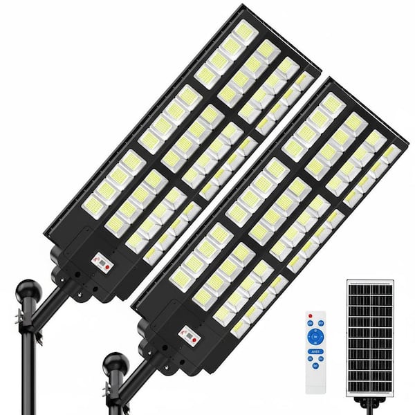 15000W 24000 Lumen LED Solar Street Work Light Outdoor Motion Sensor Remote Control Waterproof 2 Pack