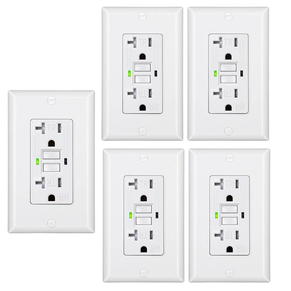White 20 Amp Tamper Resistant GFCI Outlet Receptacle with LED Indicator, Wallplate Included, 5-Pack price history on PriceWatchPro