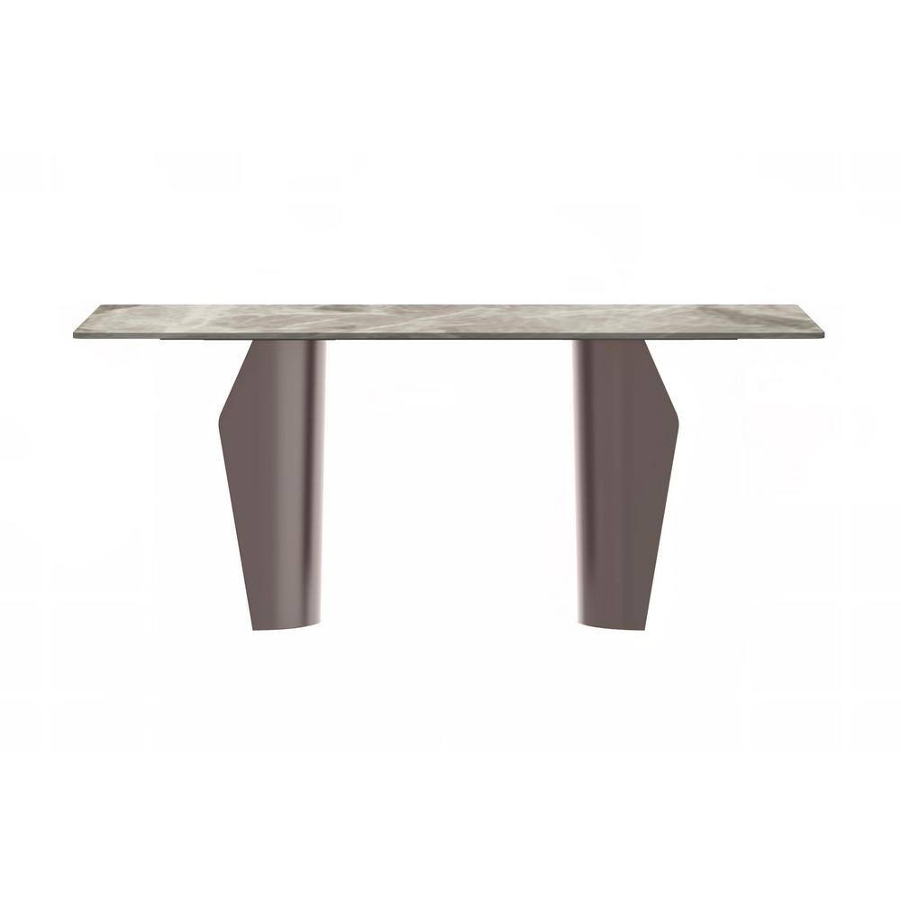 Zelan 62" Deep Grey Sintered Stone Dining Table with Stainless Steel Base