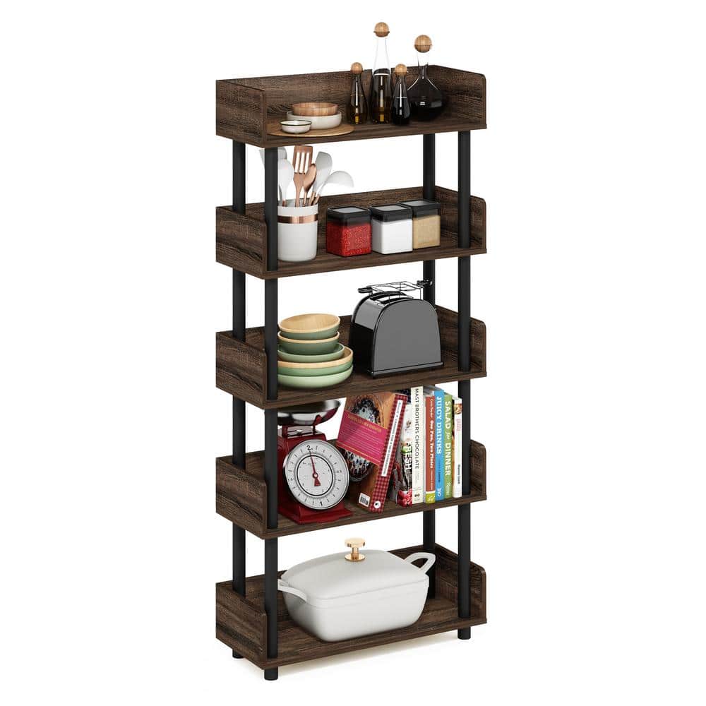 Walnut 5-Tier Toolless Freestanding Display Rack with PVC Tubes