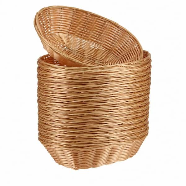 Wicker Bread Basket for Home, Kitchen, Restaurant, Handwoven Oval Plastic Basket, Brown (Pack of 20)