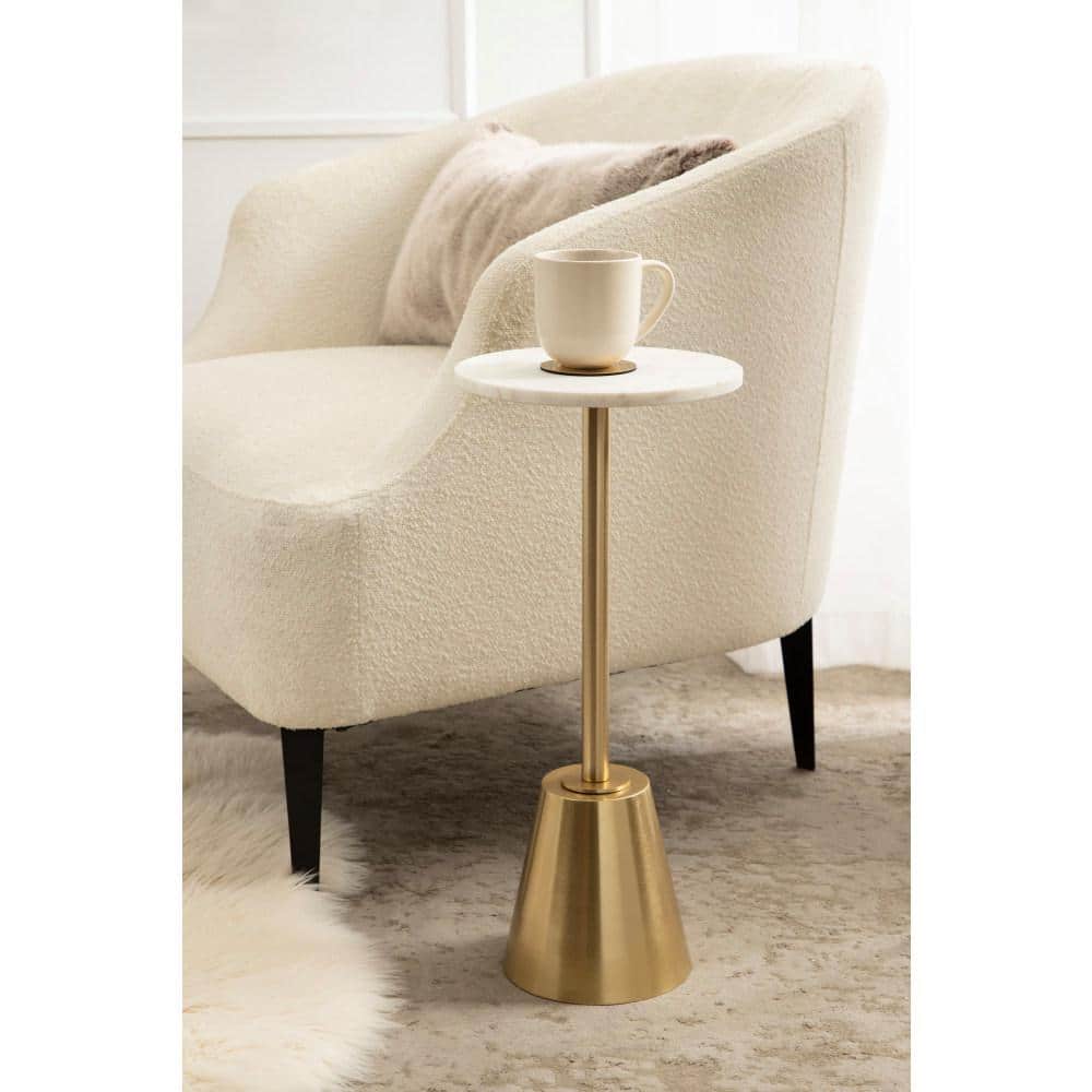 White Marble and Gold Round Drink Table, 10 x 22