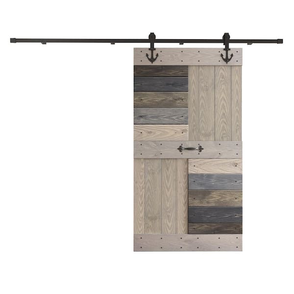 COAST SEQUOIA INC S Series Embossing 42 in. x 84 in. Light Multi Knotty Wood Sliding Door with Hardware Kit