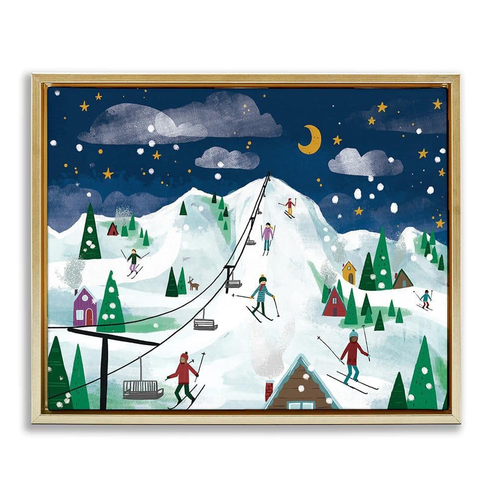 Nighttime Ski Slopes by Loni Harris Floater Frame Graphic Art Print Nature 17 in. x 21 in. price history on PriceWatchPro