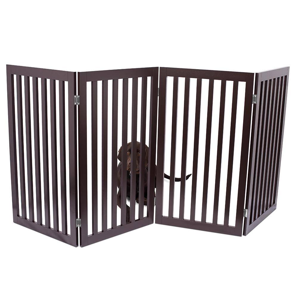 Espresso Solid Wood Freestanding 4-Panel Pet Gate