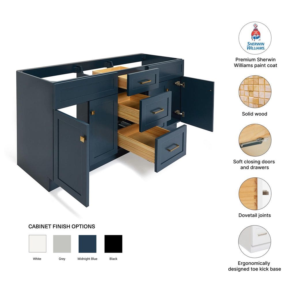 Midnight Blue 72" Double Sink Freestanding Wood Vanity Cabinet