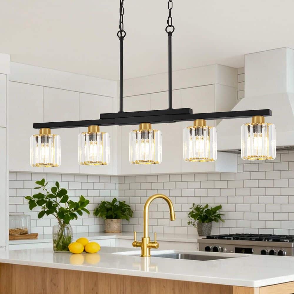 スタミナキッチン ZSMIHDOH 5-Light Black Kitchen Island Chandelier with Crystal