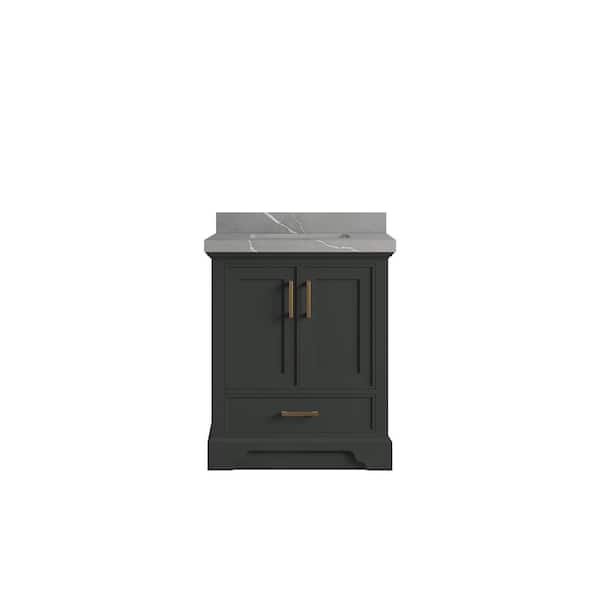 Willow Collections Charlotte 30 in. W x 22 in. D x 36 in. H Single Sink Bath Vanity Center in Black Top with 2 in. Piatra Gray Quartz Top