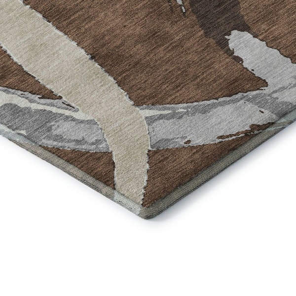 Mayfield Premium Machine Washable Abstract AMF1022 Brown 2 ft. 3 in. x 7 ft. 6 in. Runner Rug