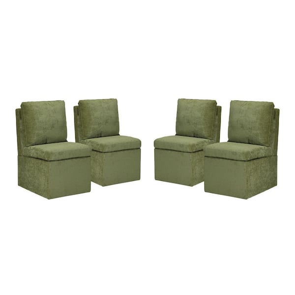 WESTINFURNITURE Stansberry Chenille Olive Green Fabric Upholstered Armless Dining Chair with Lift-Seat Storage, Caster Wheels (Set of 4)