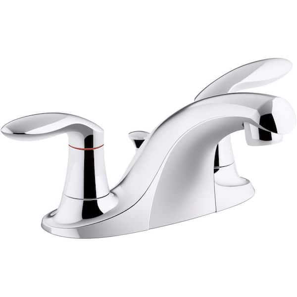 KOHLER Coralais 4 in. Centerset 2-Handle Bathroom Faucet with Plastic Pop-Up Drain in Polished Chrome