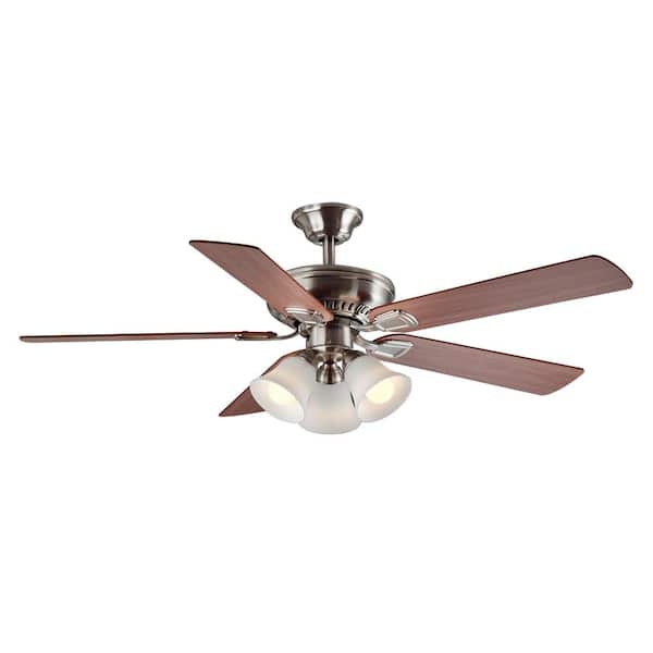Hampton Bay Campbell 52 In Led Indoor Brushed Nickel Ceiling Fan With Light Kit And Remote Control 41359 The Home Depot - How Do I Install A Hampton Bay Remote Control Ceiling Fan