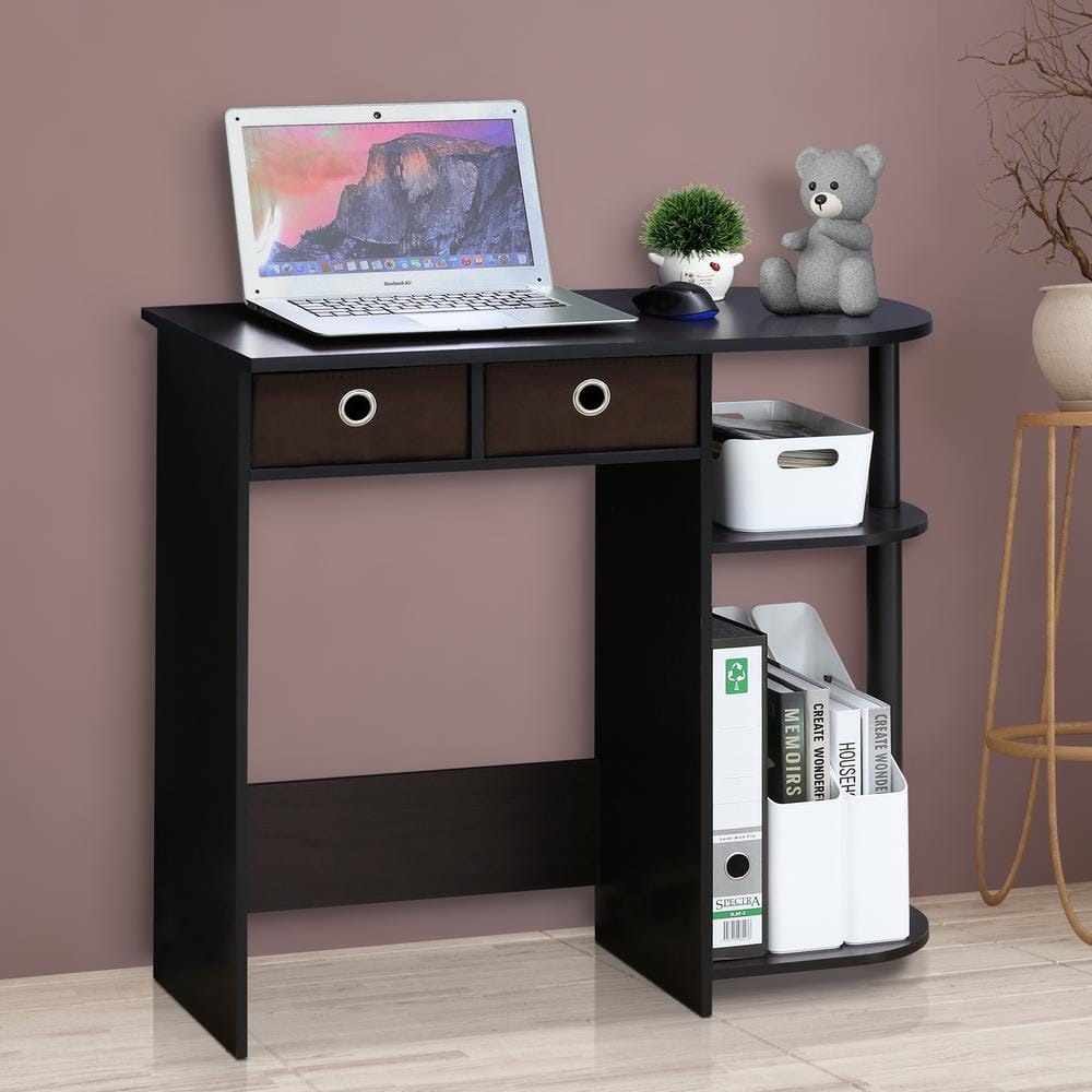 Modern Walnut Wood Computer Desk with Dual Drawers