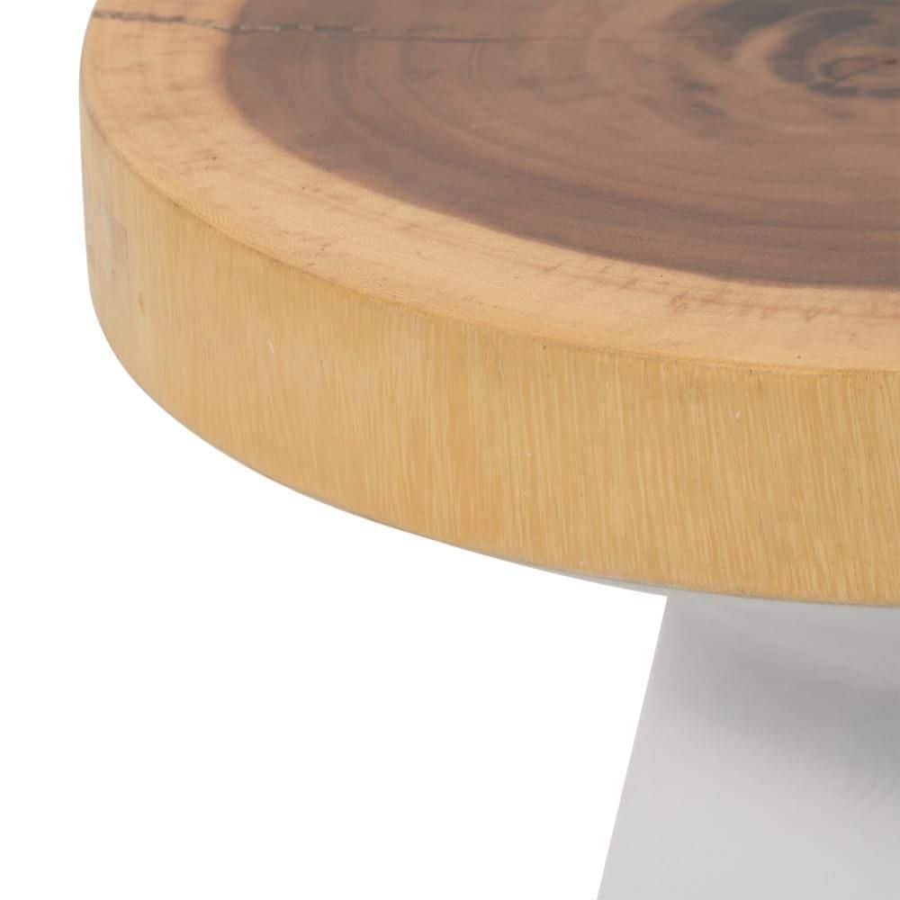 16" Natural Suar Wood Round Accent Table with White Base
