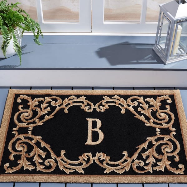Monogram Black 3 ft. x 4 ft. "X" Ornate Border Indoor/Outdoor Area Rug