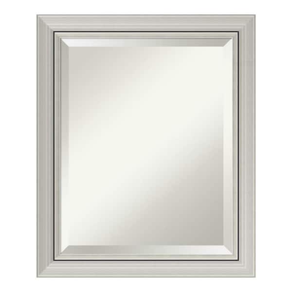 Amanti Art Romano Silver Narrow 19.75 in. x 23.75 in. Beveled Rectangle Wood Framed Bathroom Wall Mirror in Silver