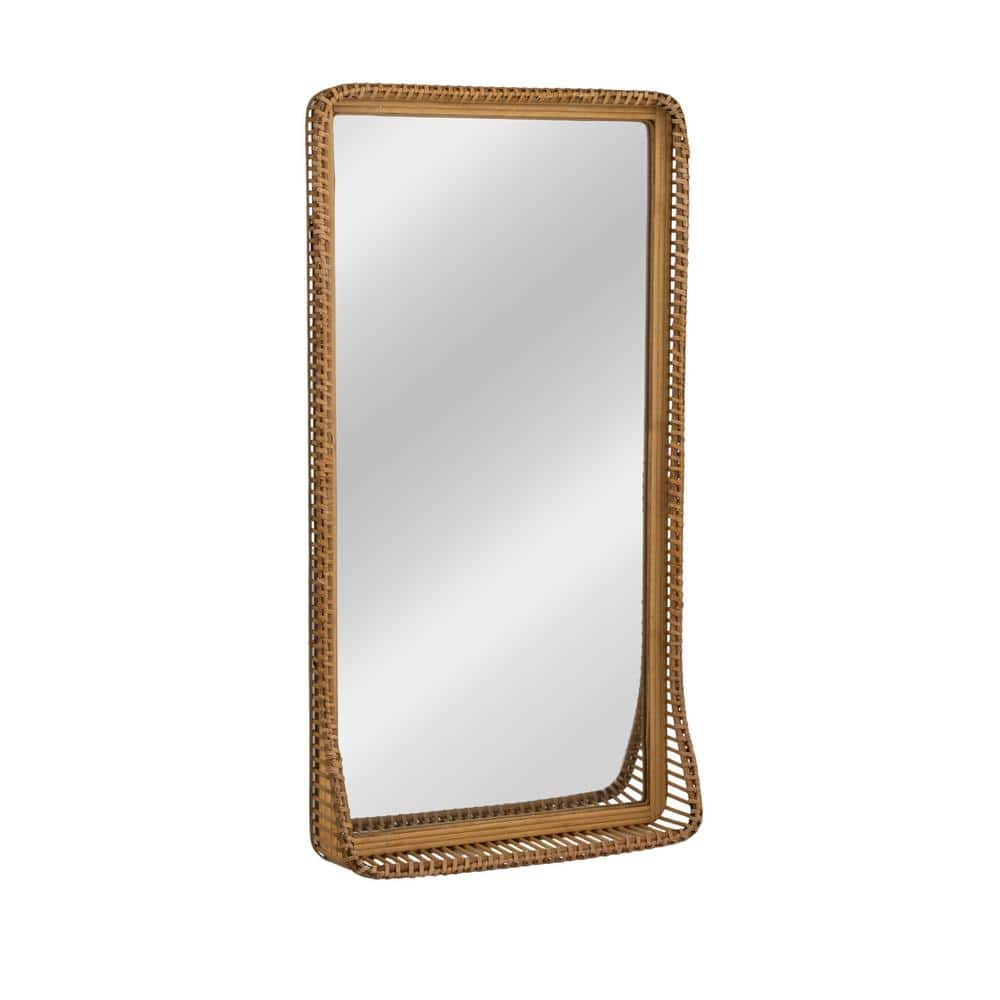 Natural Handwoven Bamboo and Rattan Rectangular Vanity Mirror with Shelf