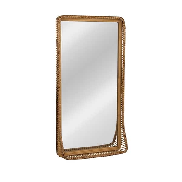 Storied Home 20.47 in. W x 39.37 in. H Rectangular Rattan and Bamboo Handwoven Natural Decorative Mirror with Shelf