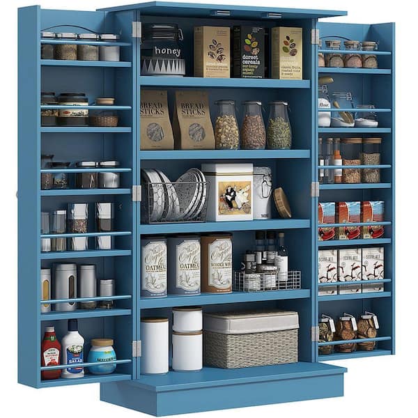 Blue Pantry Organizer with Adjustable Shelves